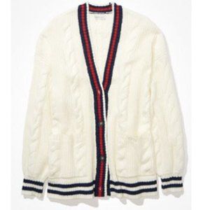 AE Oversized Cable Knit Button-Up Cardigan / Varsity Cardigan (Size S)